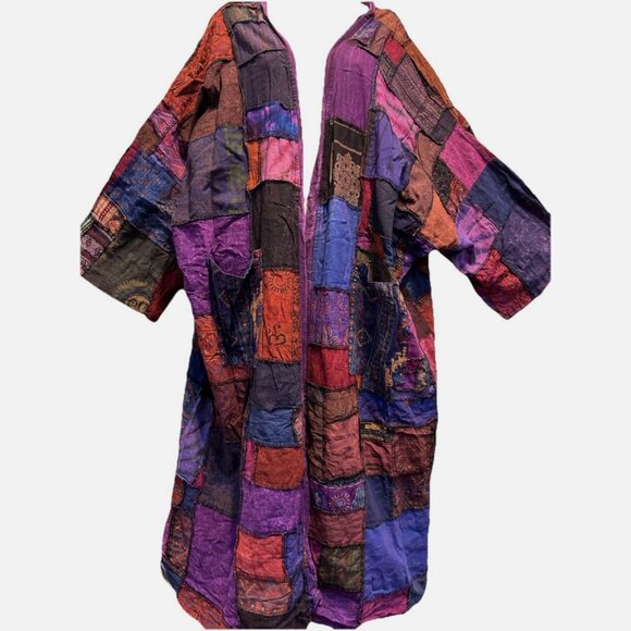 Nwt FUNKY STUFF hippie patch cotton maxi open TOP DUSTER CARDIGAN 4X - Picture 1 of 4